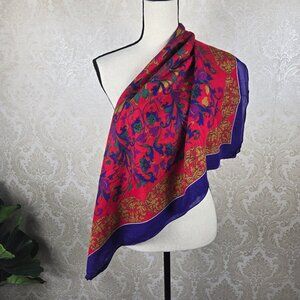 Symphony Scarfs Square Scarf Red Purple Floral Pattern 100% Rayon Made In Italy